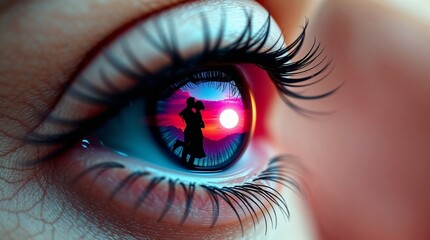 Naklejka premium Eye reflection of a couple at sunset.