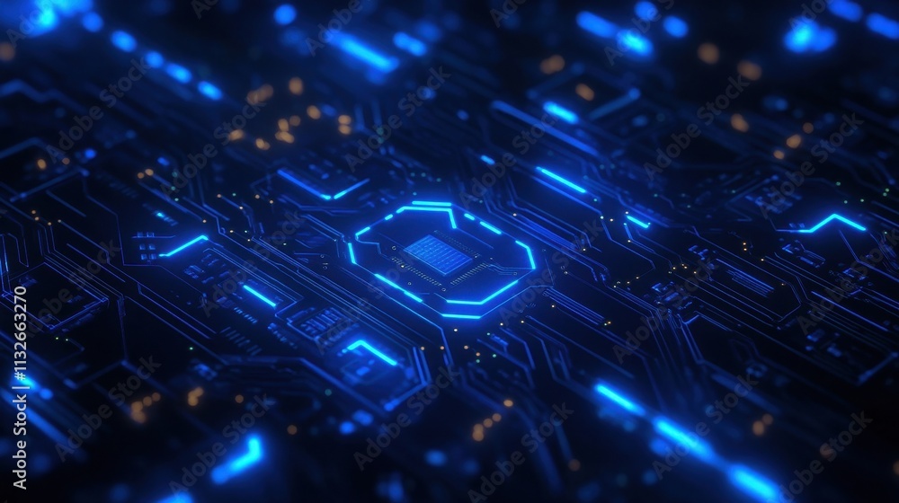 Aufkleber futuristic circuit board with glowing blue lines and central processor