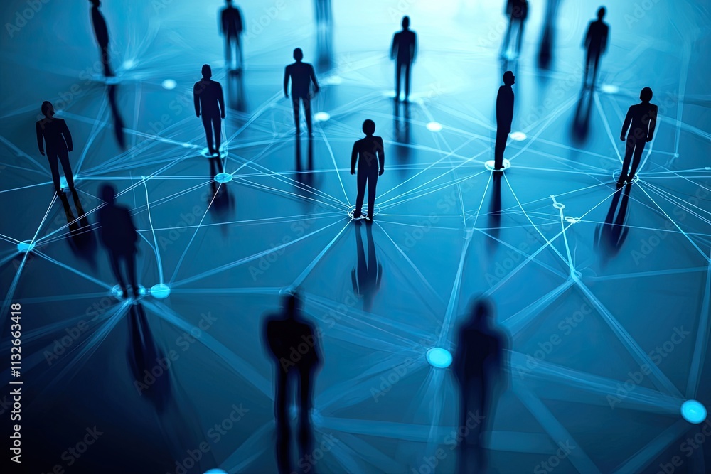 Poster abstract depiction of business teamwork and networking with digital connections in a modern office e