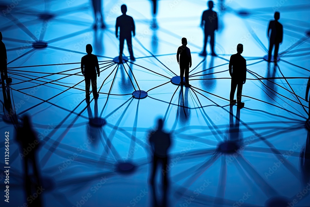 Poster abstract depiction of business teamwork and networking with digital connections in a modern office e
