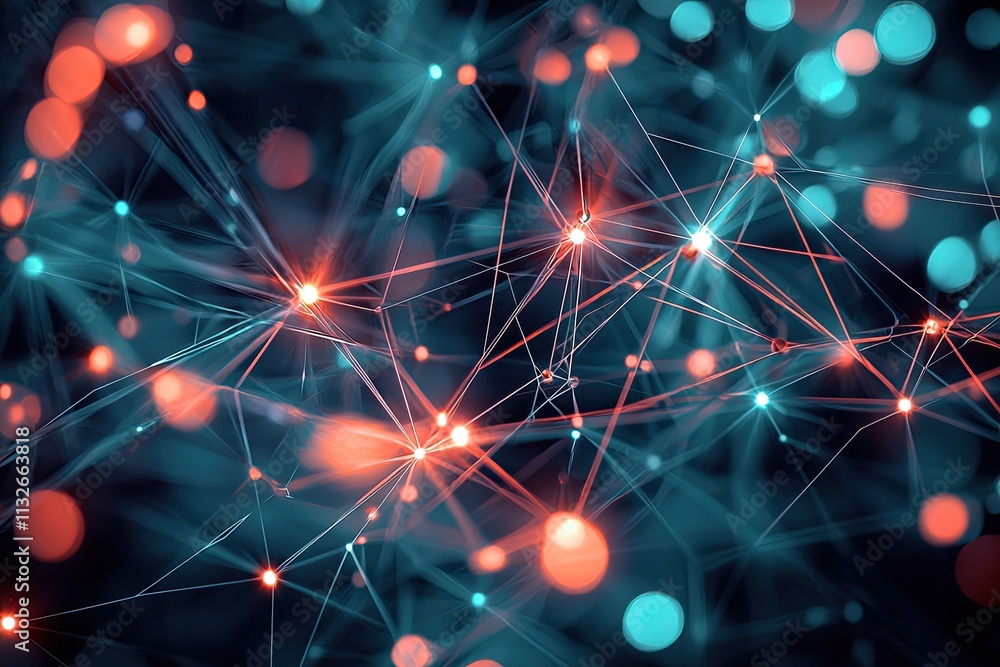 Poster abstract depiction of business teamwork and networking with digital connections in a modern office e