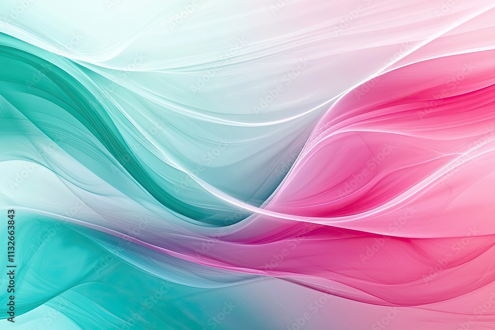 Poster colorful abstract waves in vibrant pink and teal tones with smooth curves and textured patterns idea