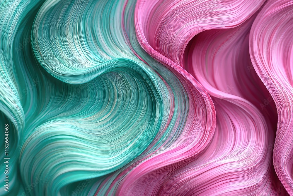 Poster colorful abstract waves in vibrant pink and teal tones with smooth curves and textured patterns idea