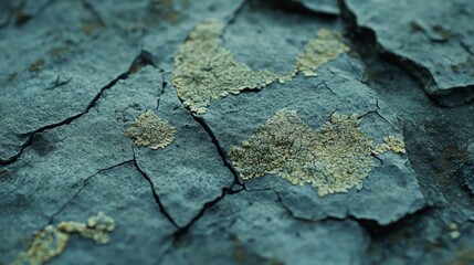 Fototapeta premium A Close-Up of Green and Gold Lichen Growing on Cracked Rock