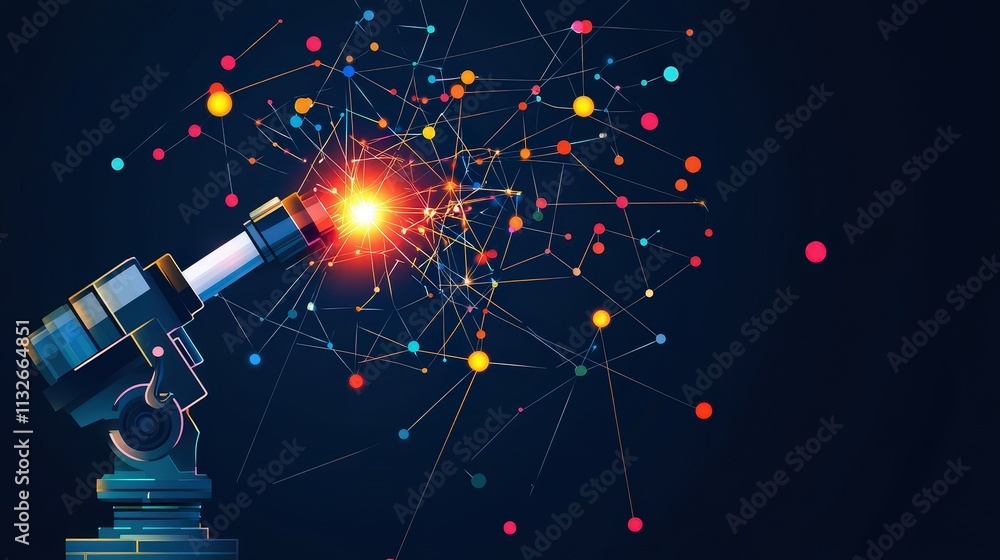 Poster microscope projecting a beam of light forming a knowledge map