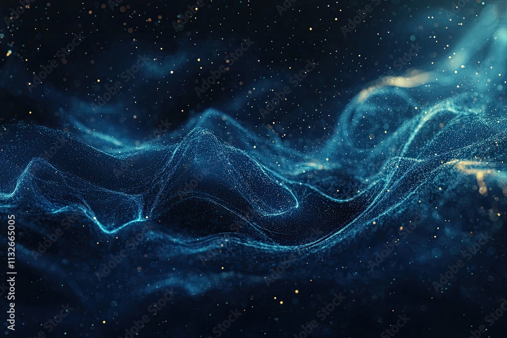 Aufkleber abstract digital background with flowing blue lines, shimmering particles, and a sense of depth in a