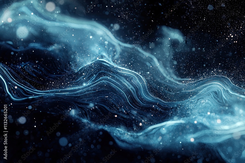 Aufkleber abstract digital background with flowing blue lines, shimmering particles, and a sense of depth in a