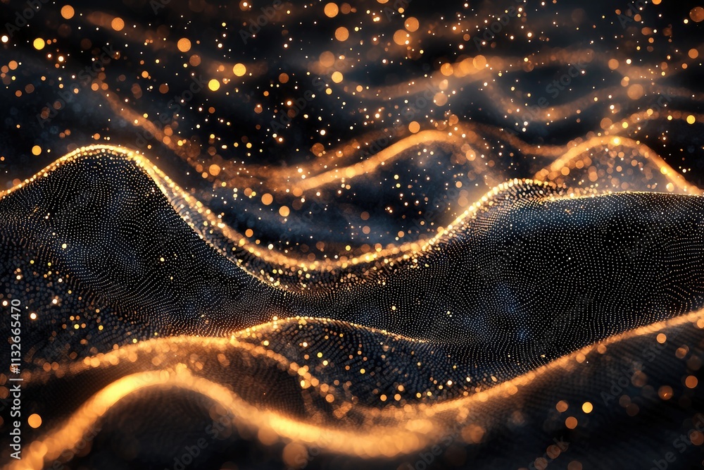 Poster abstract futuristic background with luminous particles, glowing connections, and digital waves repre