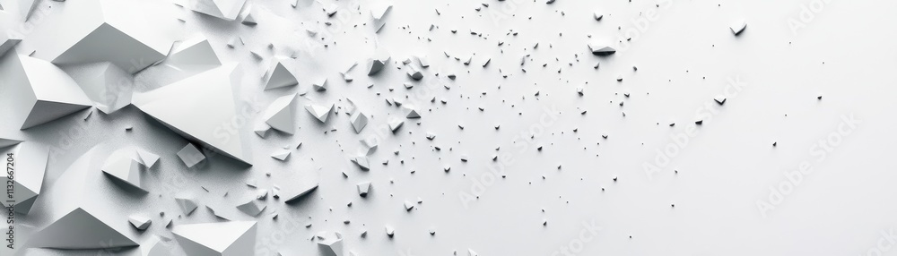 Poster abstract white geometric shapes exploding across surface