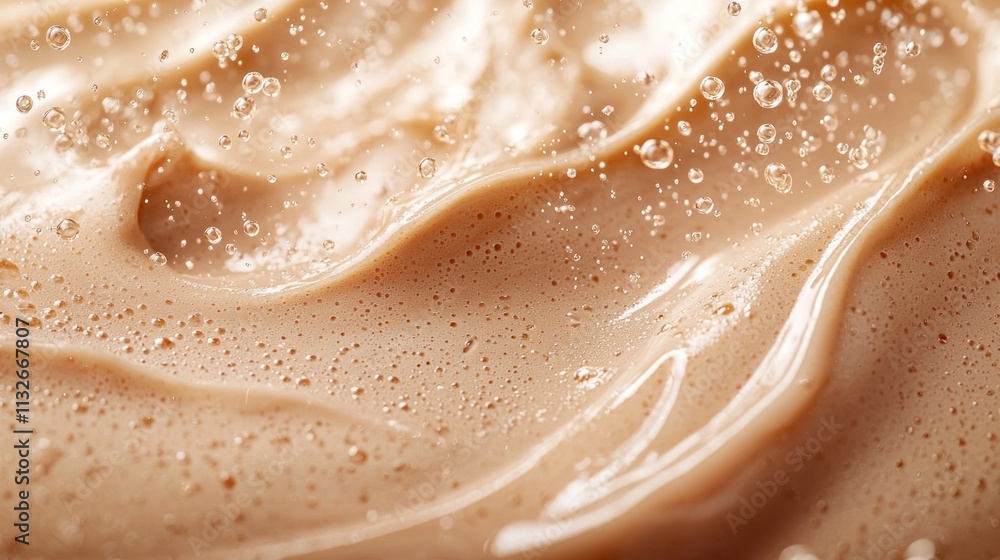 Poster Focusing on the unique texture of a creamy substance, this composition highlights gentle waves and sparkling bubbles, creating an inviting visual sensation in warm hues, Mocha Mousse