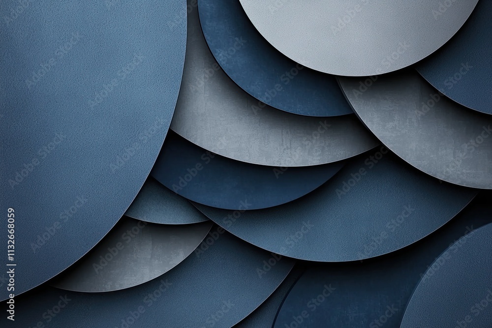 Poster abstract geometric shapes in dark blue and gray tones featuring layered curves and rounded designs c