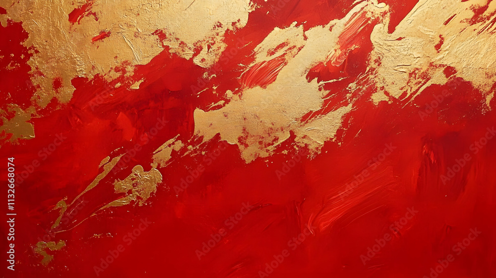 Poster chinese abstract gold ink in red paper texture fat paint on surface background flat lay top view cop
