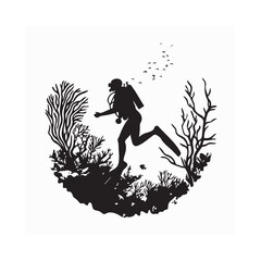 Fototapeta premium Scuba diver with underwater equipment vector image isolated on white background.