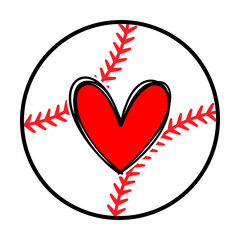 Red heart on baseball svg cut file. Isolated vector illustration.