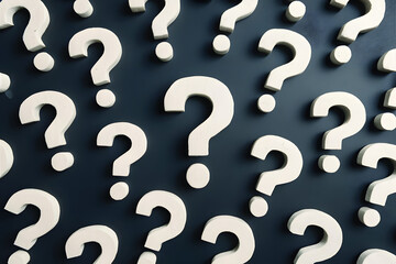 White question mark on dark blue background