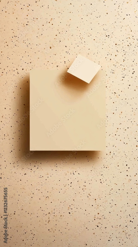 Poster soft tones blend beautifully as a large square shape rests against a speckled wall, with a smaller s