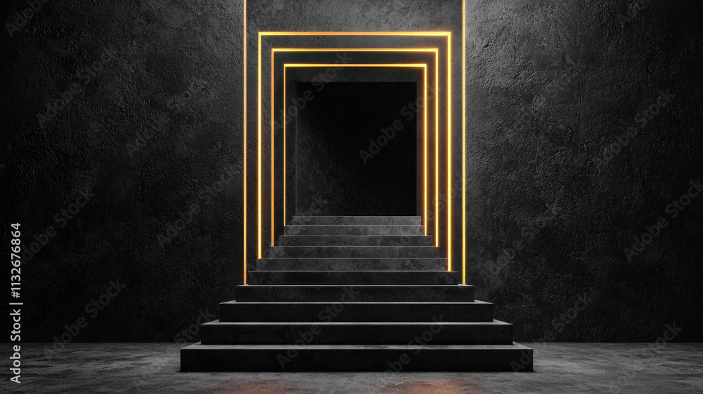 Poster a dimly lit staircase leads through a series of glowing rectangular frames, creating a dramatic and 