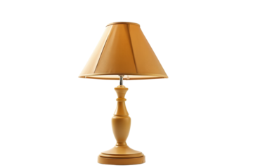 Table lamp with a yellow shade on black background , isolated on transparent background
