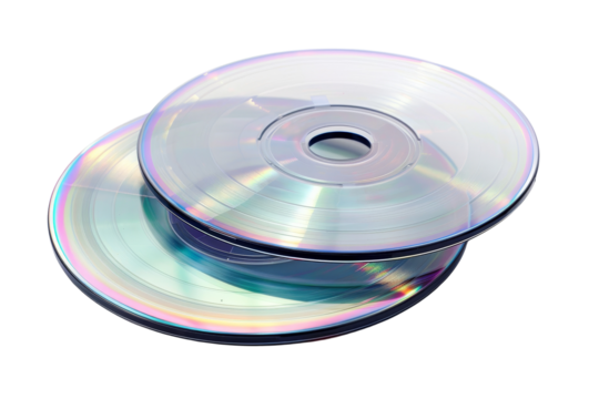 Stacked transparent CDs on a black background , isolated on transparent background