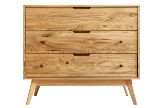 Wooden dresser with three drawers , isolated on transparent background
