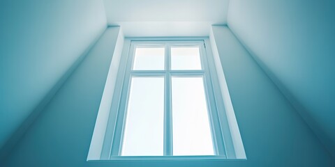 Obraz premium Minimalist view from below of blue window in white room