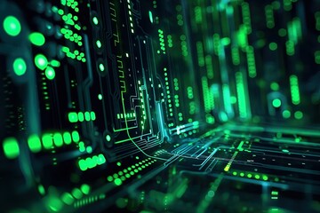 Fototapeta premium Futuristic Digital Green Technology Circuit Board Landscape