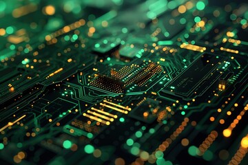 Obraz premium Glowing Circuit Board Mosaic in Shades of Green and Gold