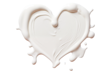 A smear of thick milky liquid in the shape of a heart isolated on a transparent background.