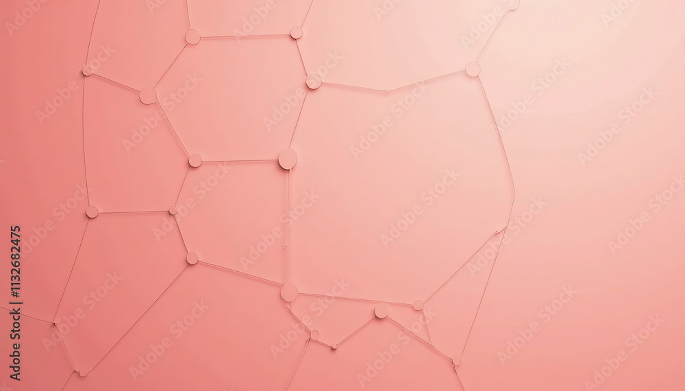 Poster abstract background of interlocking hexagons connected by lines in soft pink hues for modern design