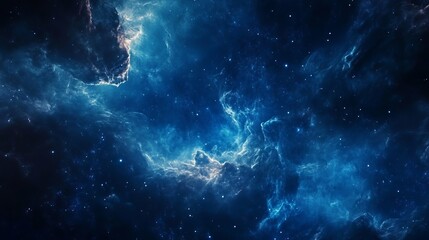Obraz premium Abstract blue space background with deep cosmic hues, stars, and nebula, creating a serene and vast universe atmosphere