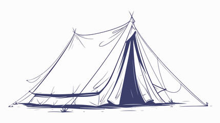 Clean and Minimalist Tourist Tent Vector Line Icon on White Background
