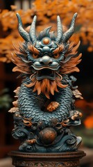 Fototapeta premium Ornate Blue and Gold Chinese Dragon Statue 