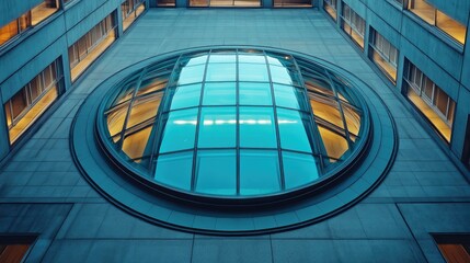 Fototapeta premium Circular glass skylight in building courtyard.