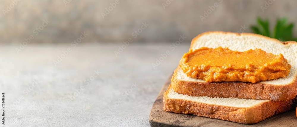 Poster toast with pumpkin puree layer. crispy toast with delicious spread.