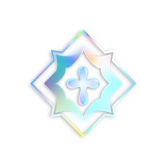 Obraz premium Abstract Holographic Emblem: A captivating abstract design featuring a holographic emblem in a square frame. The emblem showcases intricate patterns and a vibrant iridescent finish.