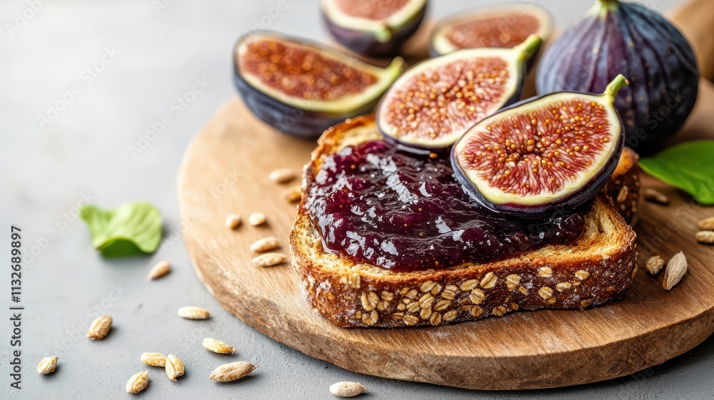 Poster toast with fig spread. crispy toast with delicious spread.