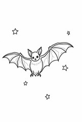 Obraz premium Bat Coloring Page in Night Sky with Mandala Stars