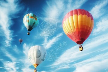Obraz premium Colorful hot air balloons float in the bright blue sky during a sunny day