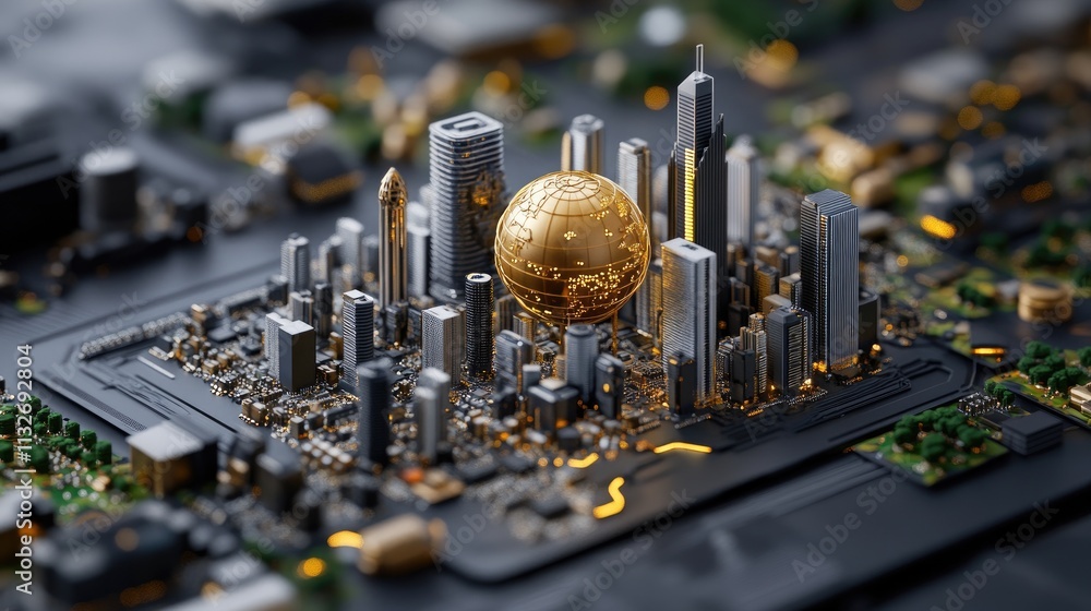 Poster a close-up view features a world globe set on a computer motherboard, emphasizing the blend of techn