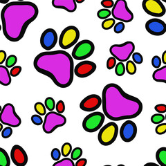 Seamless vector pattern with cute draw paws. Simple doodle style.	
