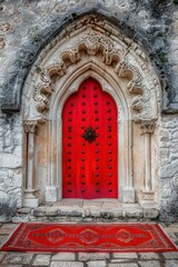 Red Door Stone Archway Entranceway Ancient Architecture