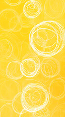 A vibrant yellow background with white circular patterns creating a playful, abstract design.