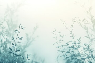 Fototapeta premium Ethereal Soft Green Background with Delicate Leaves and Mysterious Mist Creating a Serene and Tranquil Atmosphere for Nature Inspired Designs and Concepts