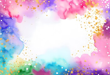 Watercolor Celebration Frame with Gold Confetti for Invitations and Birthday Cards