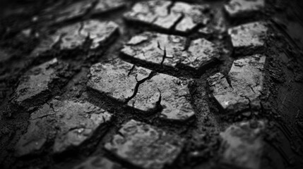 Obraz premium Close-up of a Worn and Cracked Tire Tread