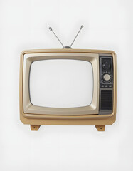 An old vintage retro tv television set with blank screen and isolated on a white background, Paper Cutout style