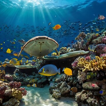 coral reef with fish and coral