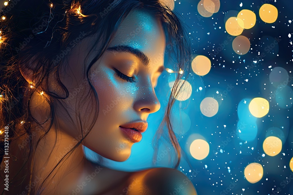 Poster stunning abstract background of glittering lights and bokeh in a deep blue environment with twinklin
