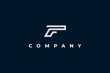 letter f and pistol logo design