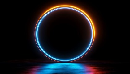 Obraz premium Futuristic digital circle glowing with vibrant blue and orange lights, representing technology and innovation, sleek modern design, glowing lines, hightech abstract concept